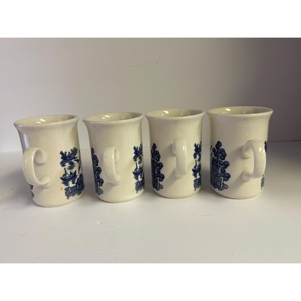 Coffee Mugs Cups Willow English Ironstone Cups Set 4 Churchill Georgian Shape - Picture 10 of 11